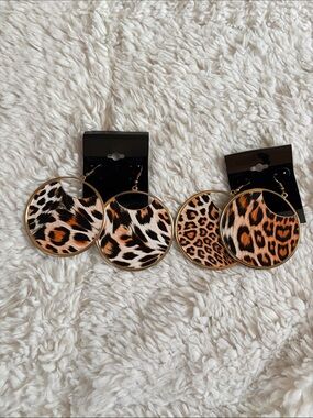 Gold Hoop Leopard Print Dangle Earrings - orange